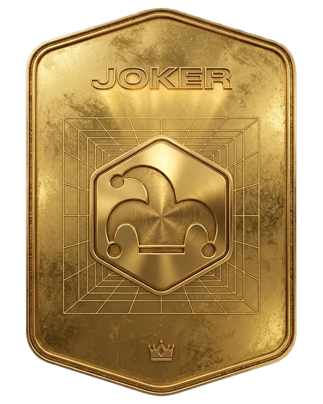 Carte officielle Kings League « Joker » : un chapeau de bouffon dans un hexagone.