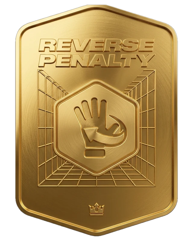 Carte officielle Kings League « Reverse Penalty » : un gant de gardien et une flèche circulaire.