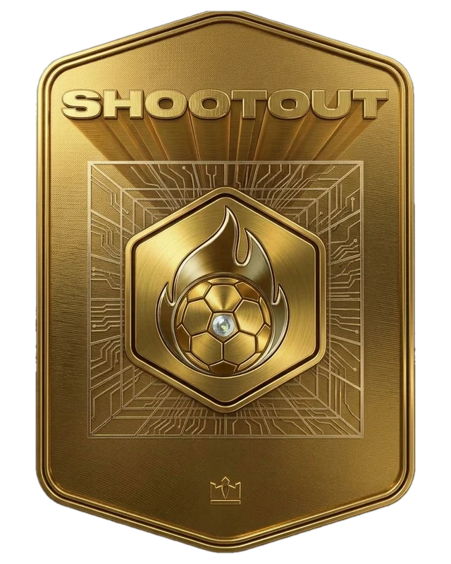 Carte officielle Kings League « Shootout » : un ballon enflammé dans un hexagone.